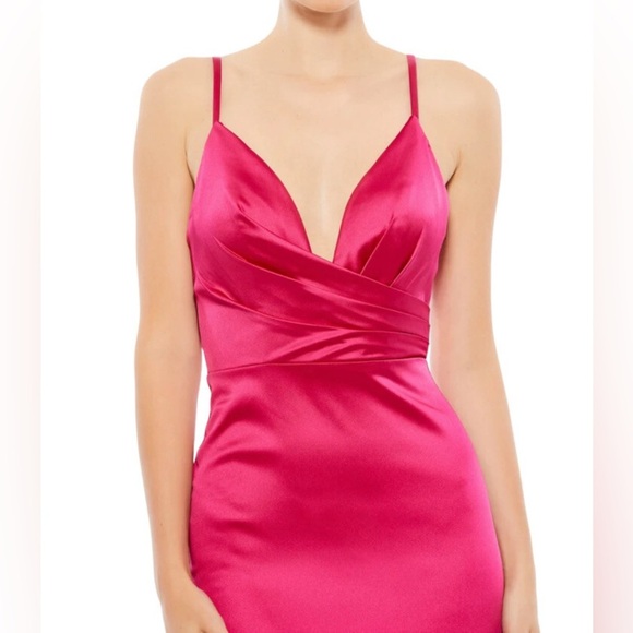 Mac Duggal Manhattan Wedding Prom Spaghetti Strap Pleated Bodice Long Dress - Picture 3 of 8